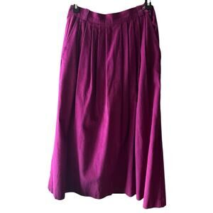 Vintage LL Bean Women 6 Petite Magenta Corduroy Midi Maxi Skirt Pleat Pockets